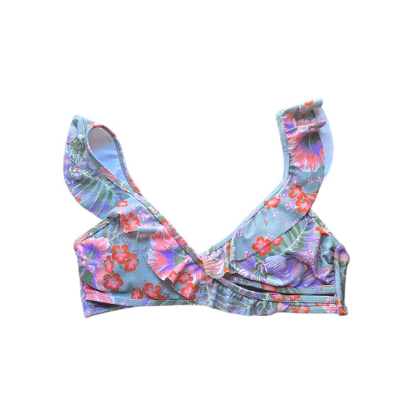 No Boundaries 
Women's bikini top floral print purple
Large 
Made in China
82% - Picture 1 of 2